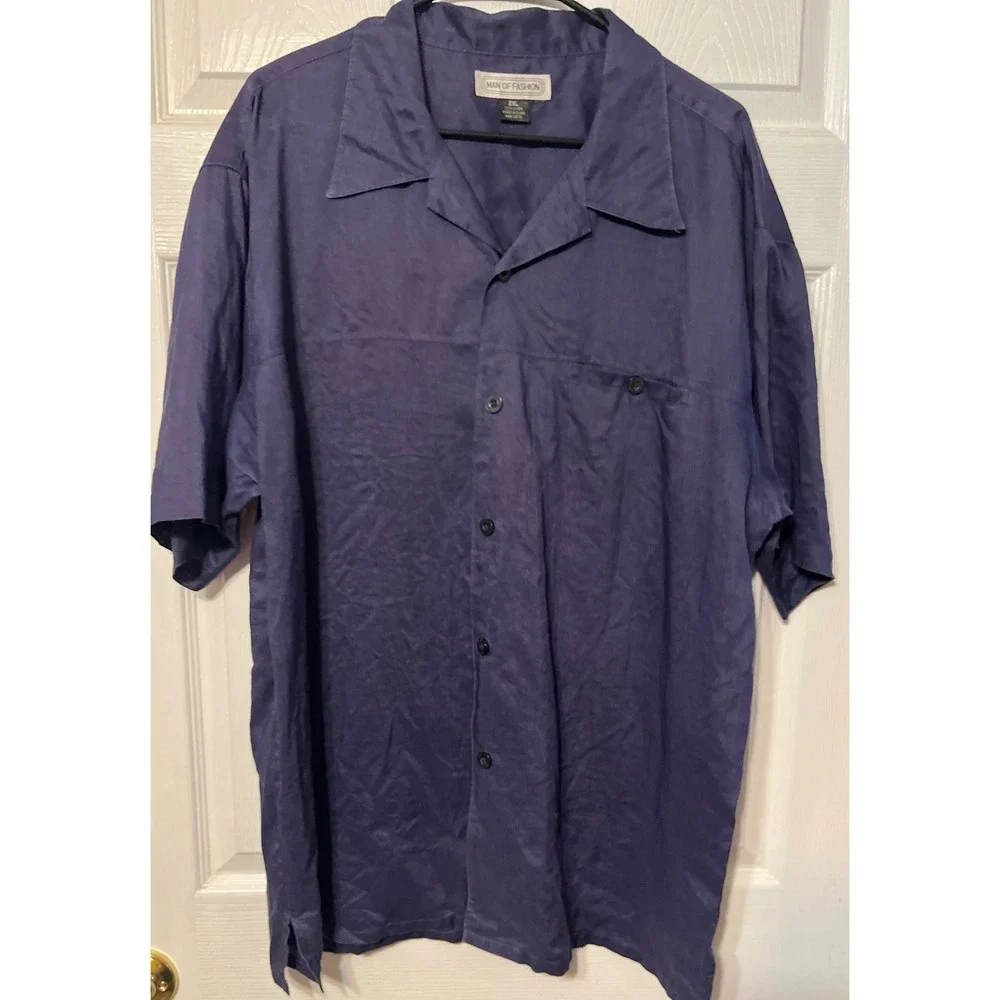 Man of Fashion Mens 2XL Navy Blue 100% Linen 2 Piece Shirt and Pants 44x34 Set